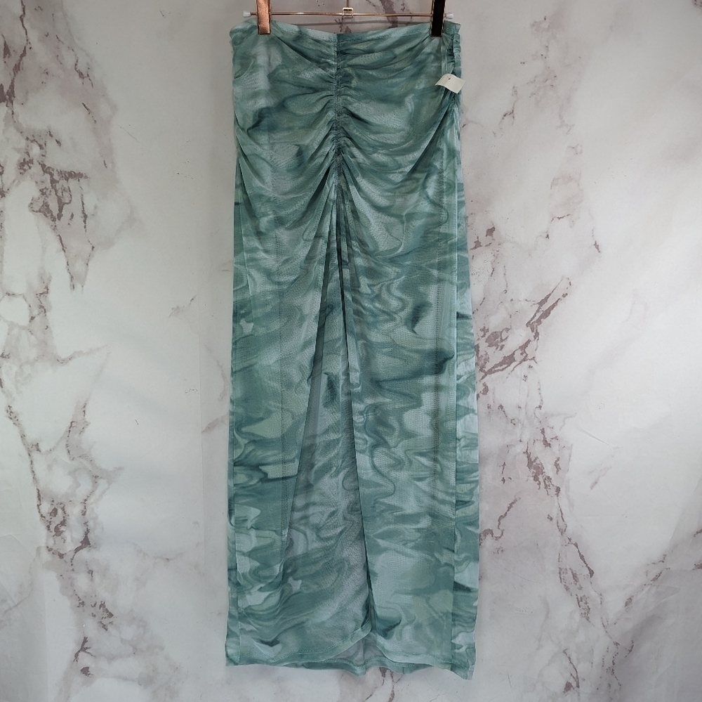 House Of Harlow Skirt Womens Small Green Mesh Marble Maxi Midi Cover Up Ruched